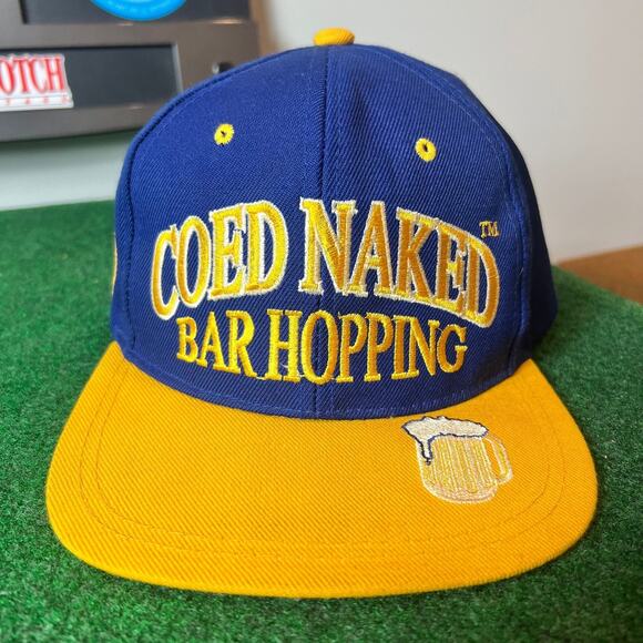 Vintage Coed Naked Bar Hopping Snapback Hat Adjustable Beer Last Call - Picture 2 of 9